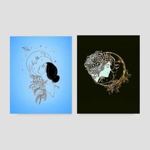 Woman Kissing the Moon Art prints Posters 11x14 set